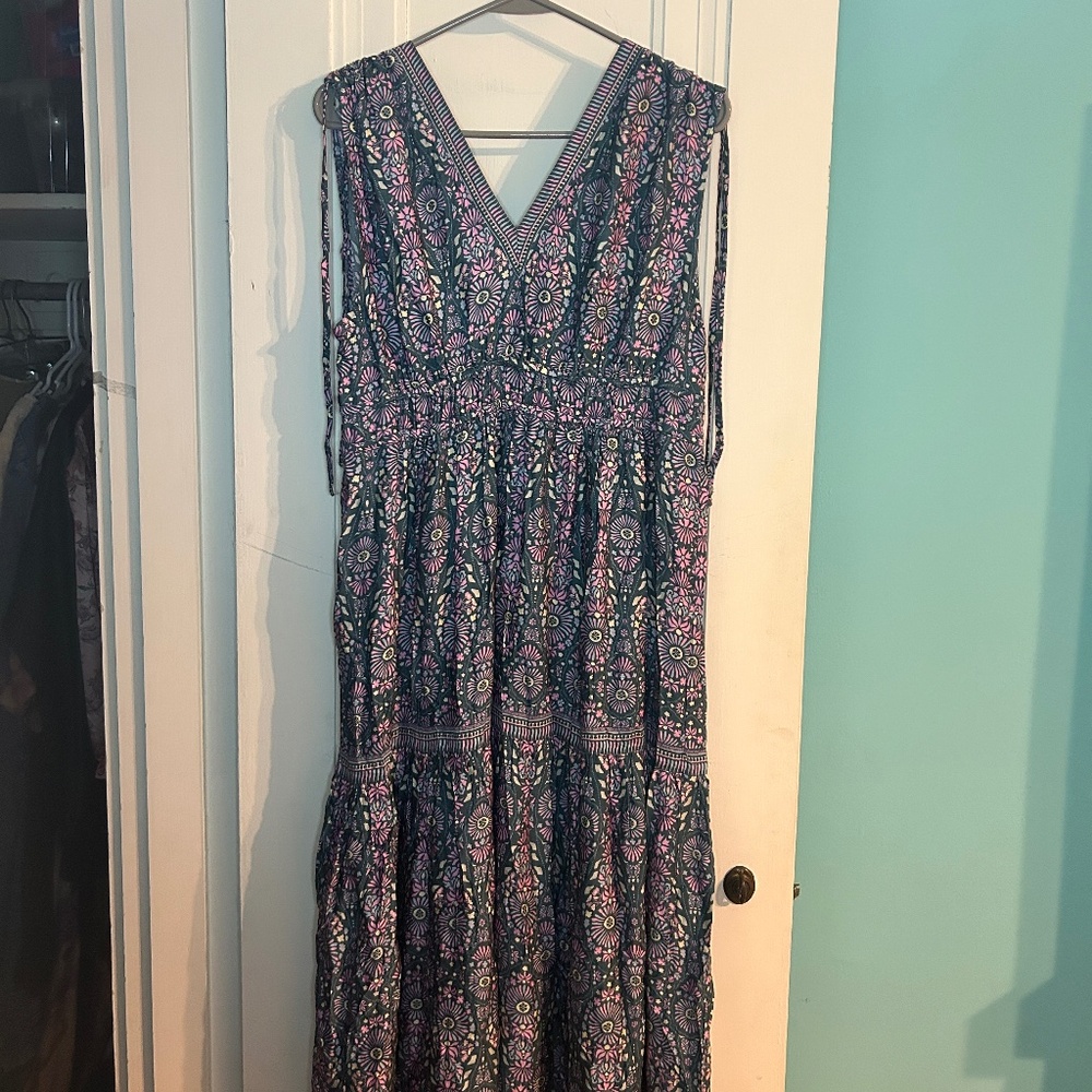 Joie Bohemian Floral Print Maxi Dress with Shoulder Ties - Women's Medium